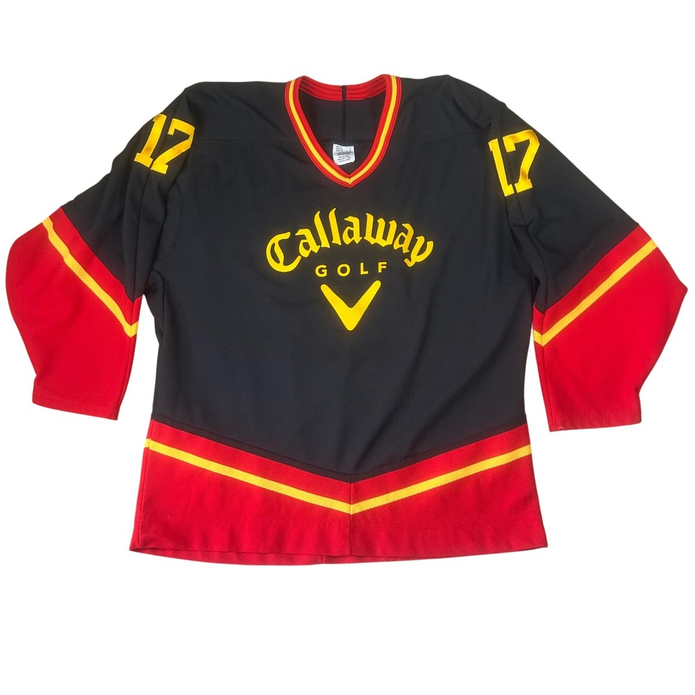 Vintage CCM Callaway Golf Hockey Jersey Mens Large Black Red Yellow Air-Knit 17